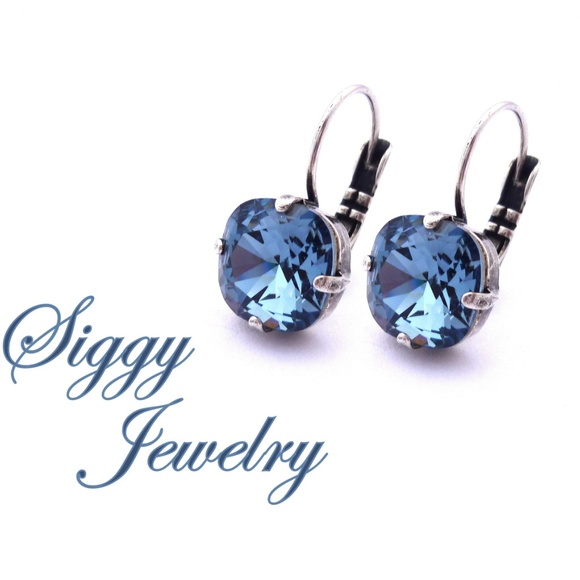 Swarovski® Crystal Earrings, Denim Blue, Square - Picture 3 of 8